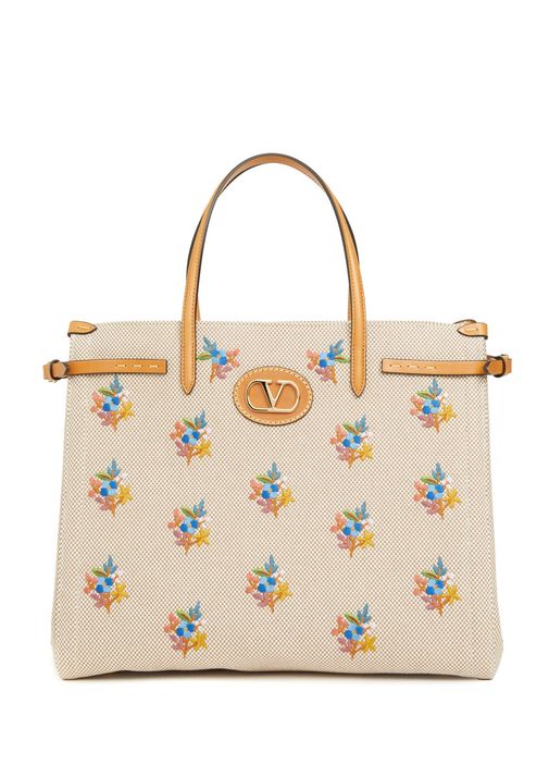 Valentino Garavani Kahve-Pembe Kadın Antibes Medium Çiçek Nakışlı