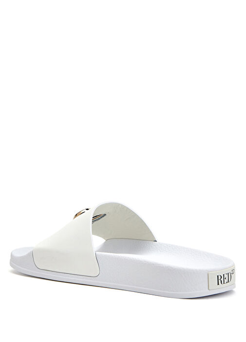 Beyaz Kalp Detaylı Kadın Deri Terlik - Görsel 4