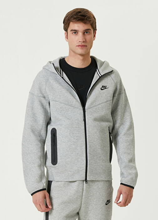 Nike Tech Fleece Grey Black Hooded Sweatshirt