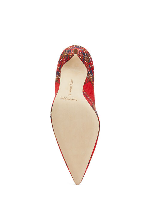 Kırmızı Ekose Desenli Yün Stiletto - Görsel 6