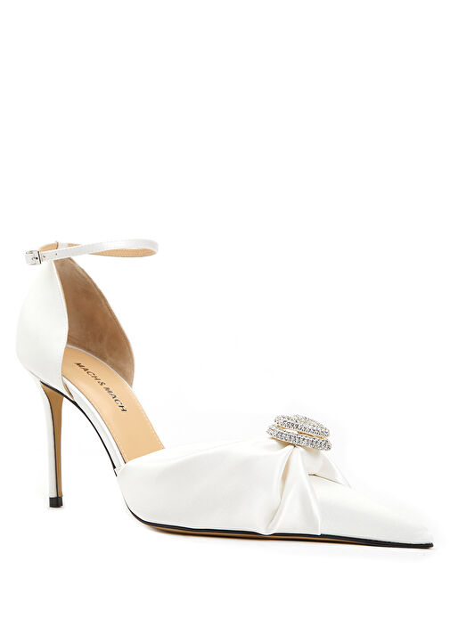 Beyaz Taşlı Kalp Detaylı İpek Topuklu Ayakkabı - Görsel 3