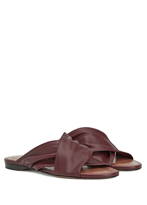 Bordo Kadın Deri Terlik - Görsel 3