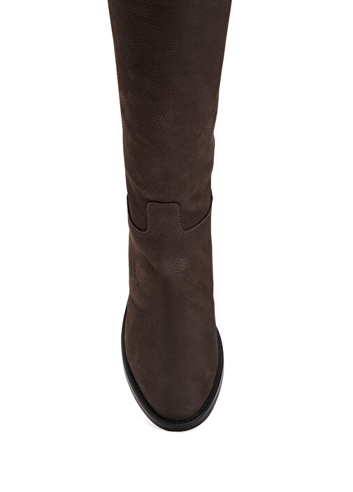 Koyu Kahverengi Kadın Deri Çizme - Görsel 5