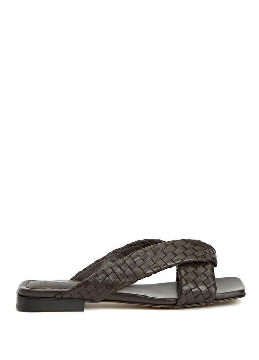 Riva Koyu Kahverengi Kadın Deri Terlik - Görsel 2