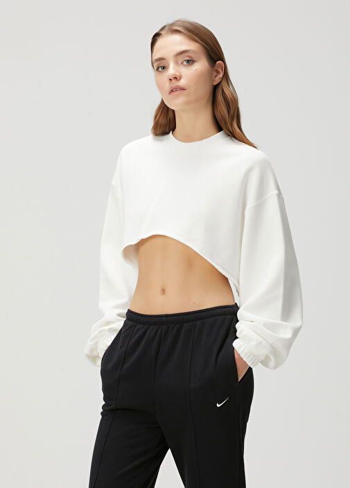 Nike Bej Siyah Kad n Beyaz Crop Sweatshirt 1602210 Beymen