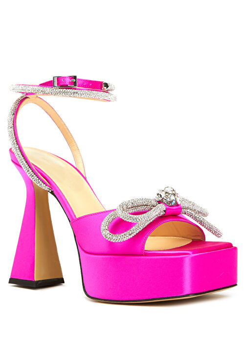 Fuşya Fiyonklu Mikro Taşlı Kadın İpek Sandalet - Görsel 3