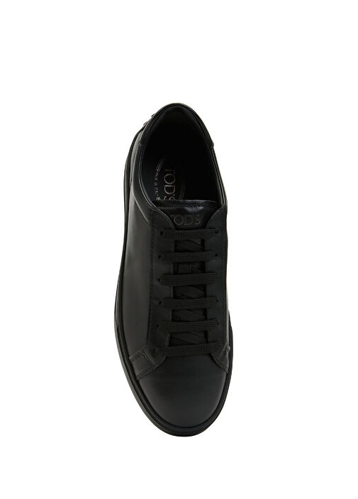 Siyah Logo Detaylı Erkek Deri Sneaker - Görsel 5