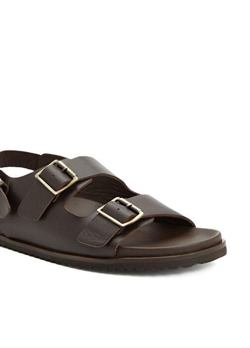 Kahverengi Erkek Deri Sandalet - Görsel 7