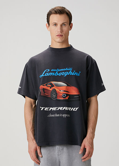 BALENCIAGA Lamborghini TEMERARIO Tシャツ M Balenciaga Lamborghini-print crew-neck T-shirt | Black | FARFETCH