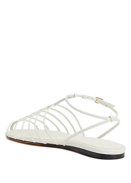 Tee Cage Beyaz Kadın Deri Sandalet - Görsel 4