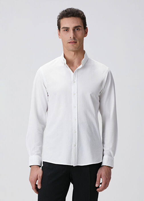 Beyaz Gofre Desenli Gömlek