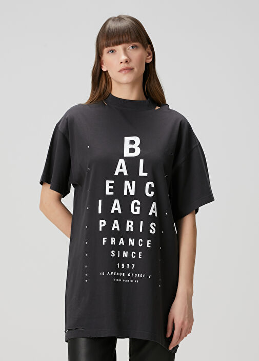 Balenciaga - Siyah Logo Baskılı T-shirt - Siyah-Beyaz