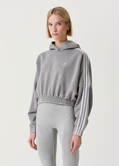 Cropped grey adidas hoodie on sale