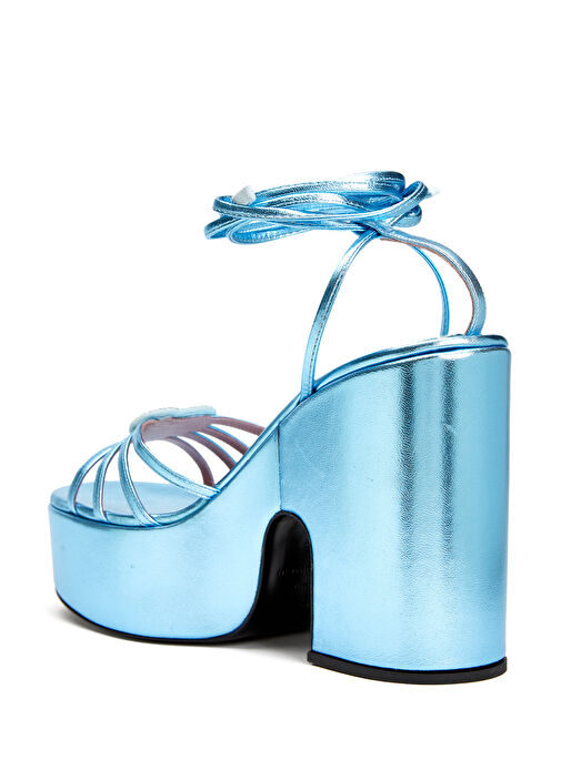 Bianca Heart Mavi Kadın Saten Sandalet - Görsel 4