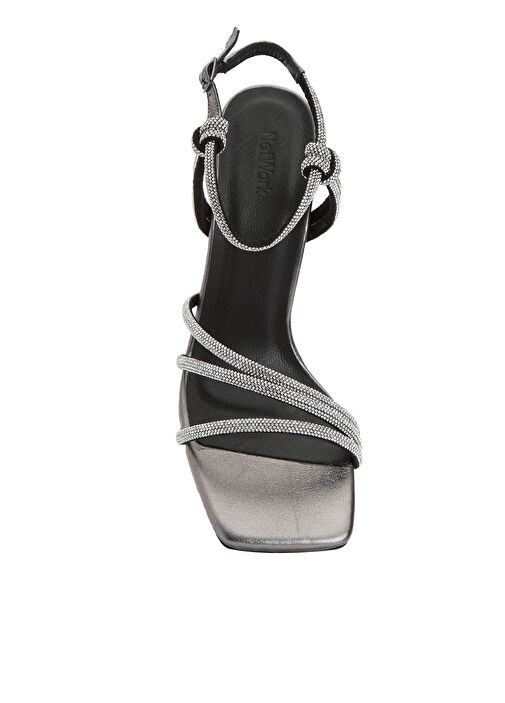 Platin Taşlı Kadın Suni Deri Sandalet - Görsel 5