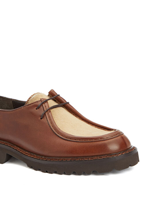 Taba Tay Tüyü Garnili Kadın Deri Ayakkabı - Görsel 7