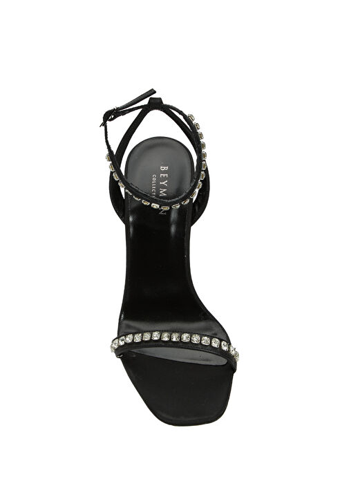 Siyah Taşlı Kadın Saten Sandalet - Görsel 5