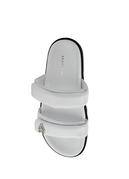 Beyaz Çift Kemerli Kadın Puff Deri Terlik - Görsel 5