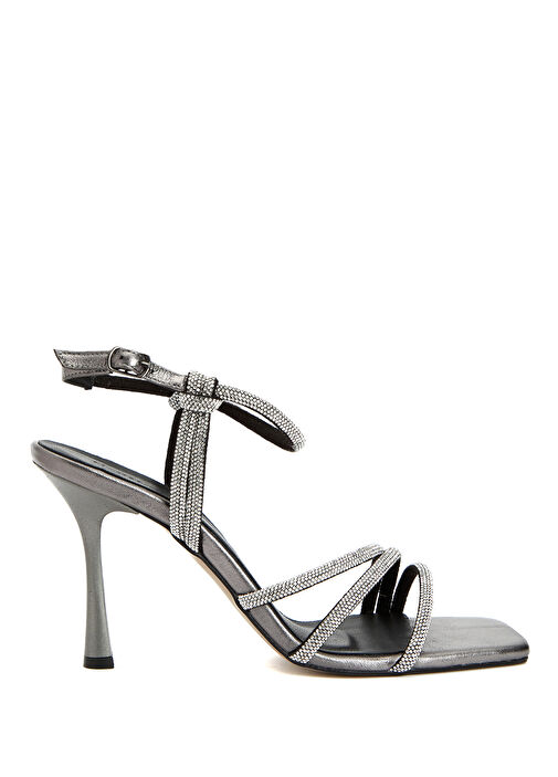 Platin Taşlı Kadın Suni Deri Sandalet - Görsel 2