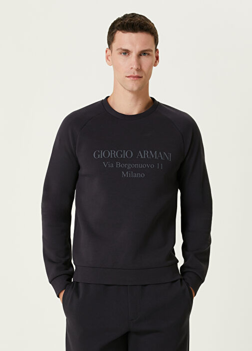 Giorgio Armani Navy Blue Logo Printed Sweatshirt Navy blue