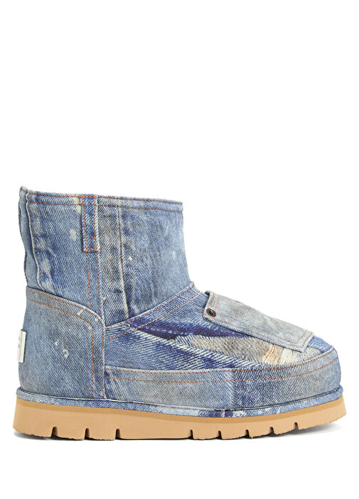 Mavi Denim Dokulu Kadın Deri Kar Botu - Görsel 2