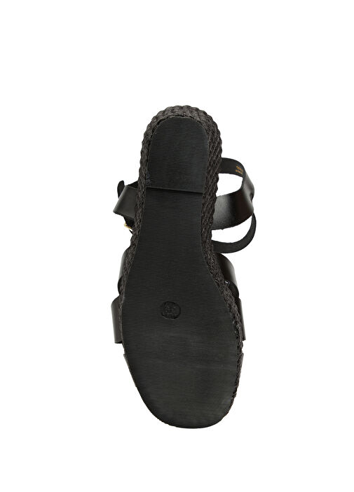 Siyah Hasır Detaylı Kadın Deri Sandalet - Görsel 6