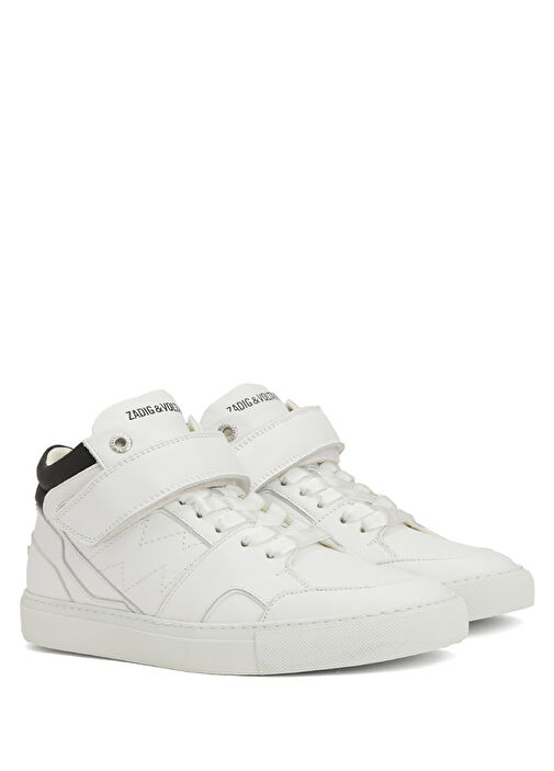 Siyah Beyaz Kadın Bilek Boy Deri Sneaker - Görsel 3