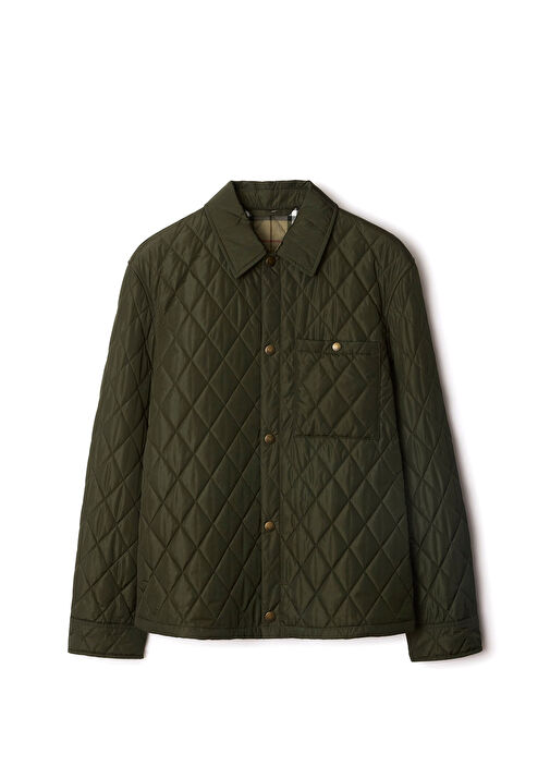 Burberry 　ブルレ　フード付きミリタリージャケット カーキ Burberry Haki Erkek Tal Quilted Nylon Overshirt Haki Erkek Mont