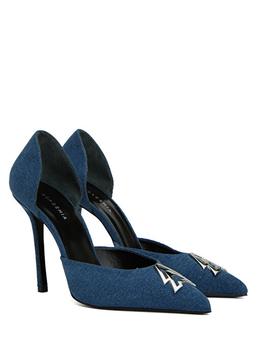 Mavi Logo Tokalı Denim Topuklu Ayakkabı - Görsel 3