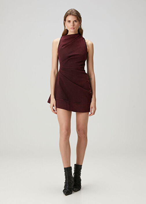 burgundy denim dress Denim Front Pockets Dress Burgundy – Clothe Boutique main image 0