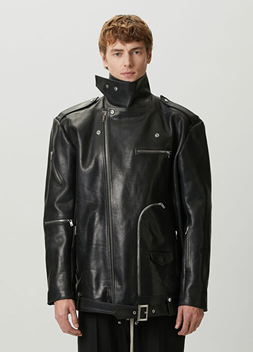 Black Rick Owens Black Men Black Leather Jacket 1943288 | Beymen