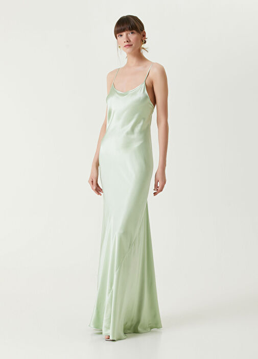 slim fit dress slacks Viktor&Rolf Light Green Pussy Bow Circle Silk Long Dress