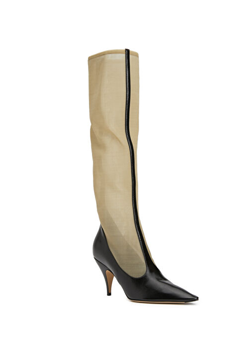 Mesh Bej Siyah Kadın Çizme - Görsel 3