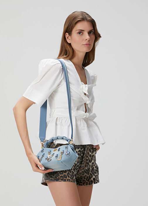 Ganni bow bag ブルーファー Ganni - Bou Mavi Kadın Çanta - Mavi