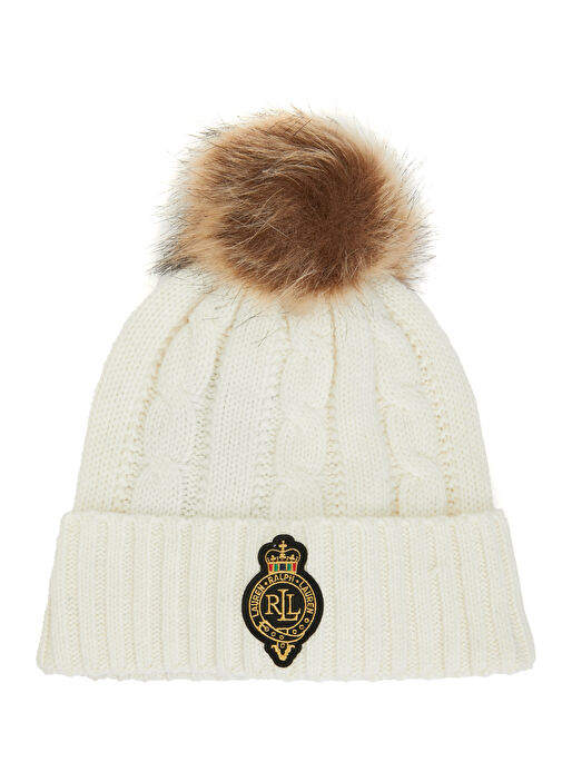 Cream Pompom Detailed Womens Beanie