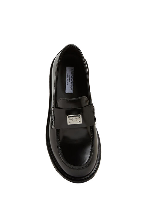 Siyah Logo Bantlı Kız Çocuk Deri Loafer - Görsel 5