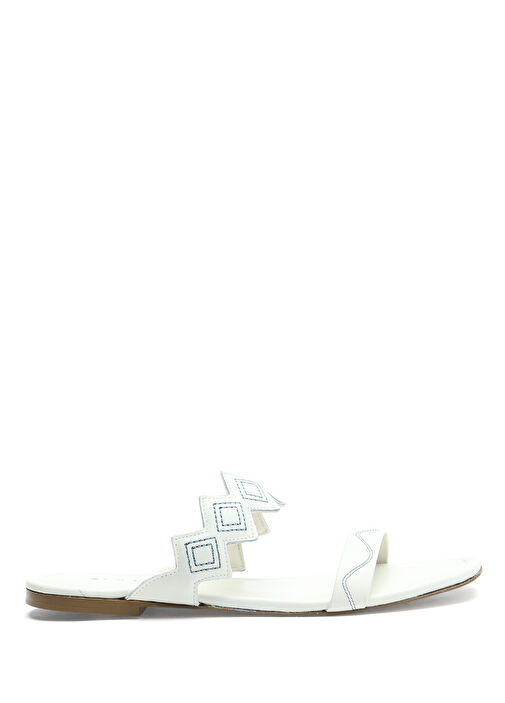 Mavi Beyaz Kadın Deri Terlik - Görsel 2