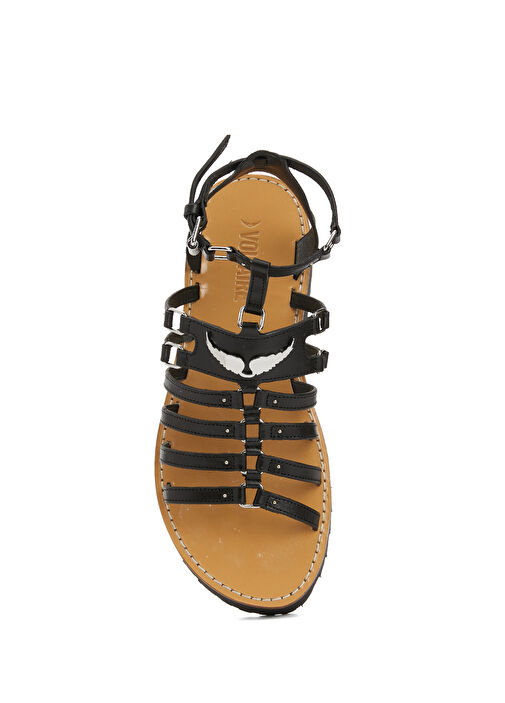 Siyah Logo Detaylı Kadın Deri Sandalet - Görsel 5