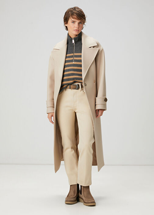 Bej Kruvaze Yün Palto