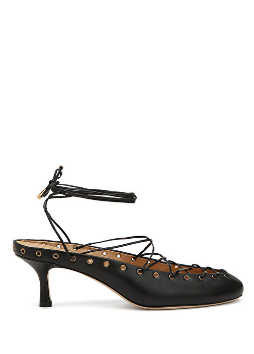 Siyah Deri Topuklu Ayakkabı - Görsel 2