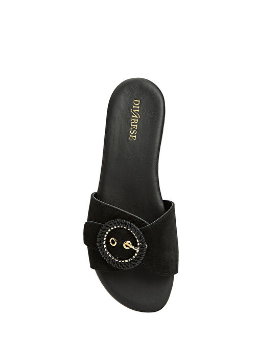 Siyah Hasır Toka Detaylı Kadın Süet Terlik - Görsel 5