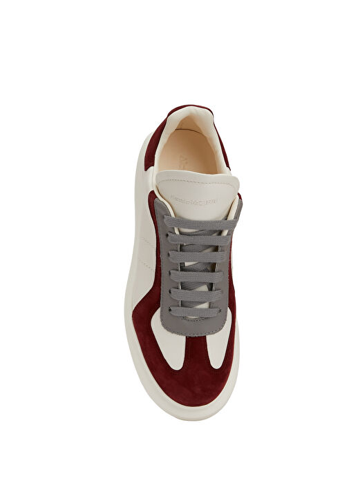 Oversized Retro Beyaz Bordo Kadın Deri Sneaker - Görsel 5