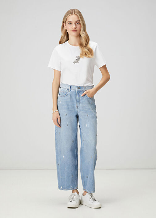 Slouchy Açık Mavi İşlemeli Jean Pantolon