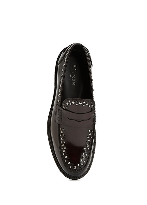 Bordo Zımba Detaylı Kadın Deri Loafer - Görsel 5