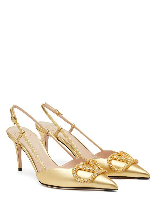 VLogo Signature Gold Deri Topuklu Ayakkabı - Görsel 3