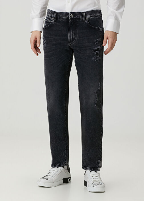 Dolce&Gabbana - Siyah Yıpratma Detaylı Jean Pantolon - Siyah