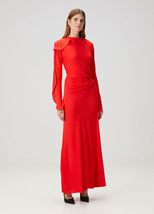 Victoria Beckham - Red Draped Maxi Evening Dress Victoria Beckham - Red Draped Maxi Evening Dress