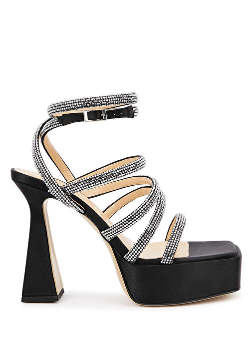Siyah Taş Bantlı Kadın Deri Sandalet - Görsel 2