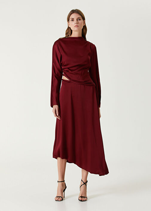 victoria beckham burgundy dress Blaire Midi Dress In Cinnabar Red