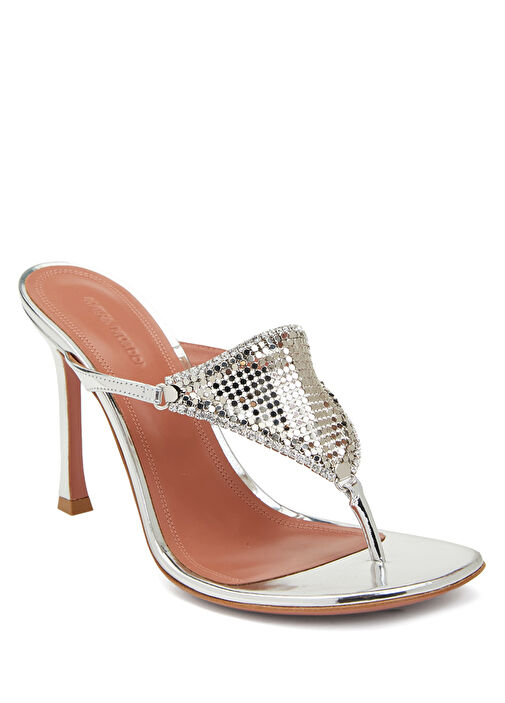 Amina Muaddi - Cameron Silver Leather Heeled Slippers